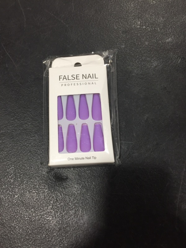 Photo 2 of Hzacye 24 Pcs Press on Nails, Long Coffin Fake Nails, Matte False Nails with Glue for Women (Purple)
