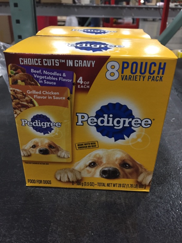 Photo 3 of 2 boxes- (8 Pack) PEDIGREE CHOICE CUTS in Gravy Adult Wet Dog Food Variety Pack, 3.5 oz Pouches ( BEST BY 04/ 22 )
