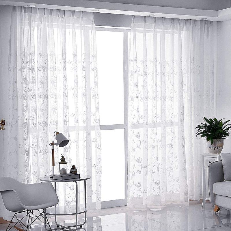 Photo 1 of AliFish 1 Panel Country Style Girls White Lace Sheer Curtains Floral Embroidered Rod Pocket Top Adorable Morning Glory Window Treatment Perspective Tulle Voile Sheer Curtain Panels for Living Room 52x84