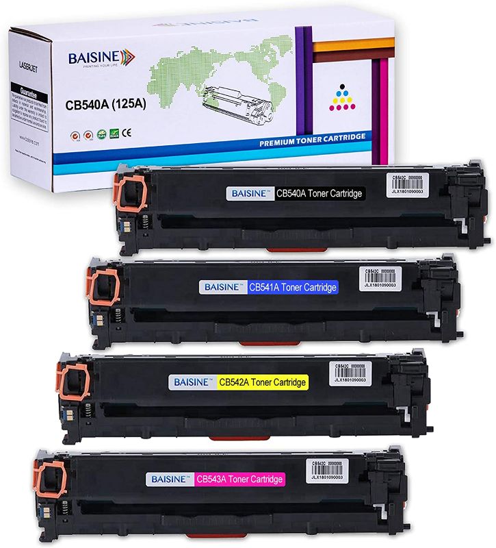 Photo 1 of CP1215 Toner Replacement for HP 125A CB540A, BAISINE 4-Pack (CB540A Black, CB541A Cyan, CB542A Yellow, CB543A Magenta), Used in HP CP1518ni CP1215 CM1312nfi CP1515n CM1312 MFP Printer
