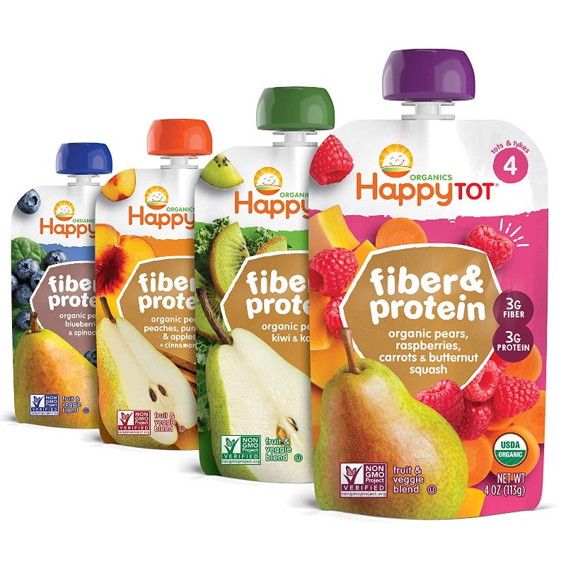 Photo 1 of Happy Tot Organics Stage 4 Fiber & Protein 4 Flavor Variety Pack (Pack of 16)
