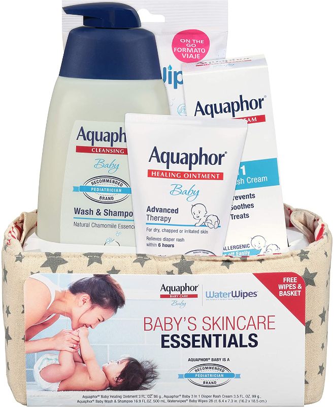 Photo 1 of Aquaphor Baby Welcome Gift Set, Free WaterWipes and Bag Included, Healing Ointment, Wash & Shampoo, 3 in 1 Diaper Rash Cream, 5 Piece
