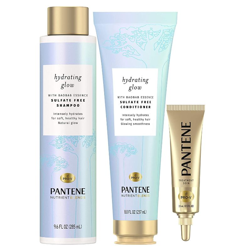 Photo 1 of Pantene Shampoo and Conditioner Set, plus Hair Mask Rescue Shot Treatment, with Baobab Essence, Nutrient Blends Hydrating Glow, Sulfate Free
