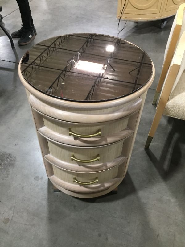 Photo 1 of 3 DRAWER ROUND TABLE WITH GLASS TOP 19Lx19Wx29H INCHES