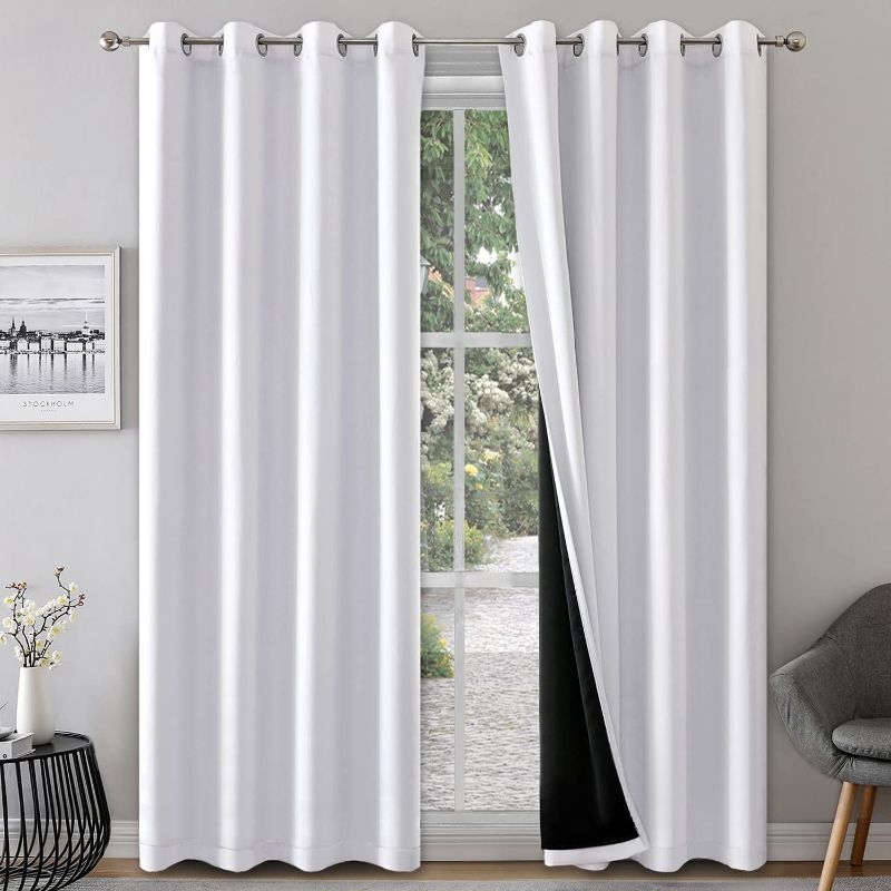 Photo 1 of 100% Blackout Curtains 2 Panels - Completely Blackout Window Drapes Thermal Insulate Double Layer with Black Liner for Nursery Room, Grommet Top (52 by 84 inches, Pure White)
