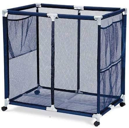 Photo 1 of Essentially Yours Pool Floats, Balls, Toys and Equipment Rolling Mesh Organizer Storage Bin, Extra-Large, 34"x 24"x 38", Blue Mesh/White PVC
