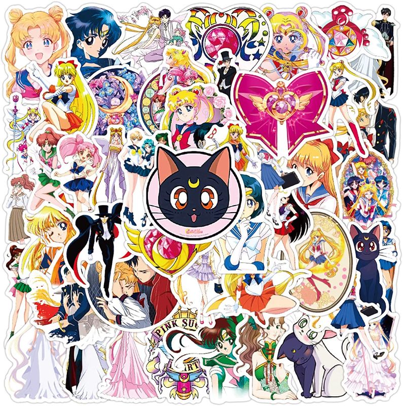 Photo 1 of 50PCS Sailor Moon Vinyl Decals, Clear Stickers No-Duplicate Waterproof Vinyl Stickers for Skateboard Luggage Helmet Guitar (Sailor Moon) (2 PACK)
