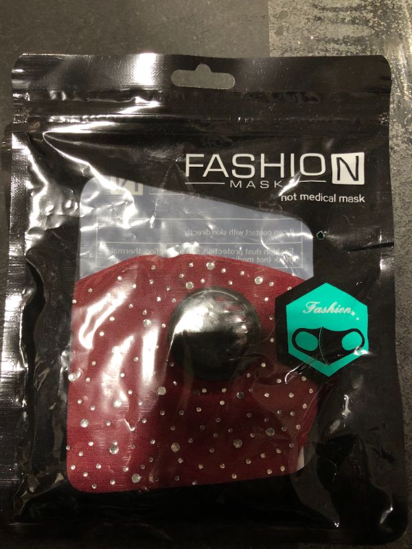Photo 2 of 3 PACK OF BURGUNDY BEDAZZLED FACE MASK (UNIVERSAL) 