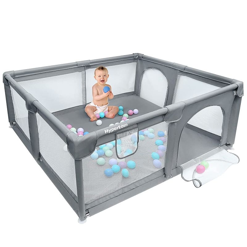 Photo 1 of Large Baby Playpen, Extra Safe with Anti-Collision Foam Playpens for Babies, Indoor & Outdoor Playard for Kids Activity Center with Gate, Large Anti-Fall Playpen- Black
