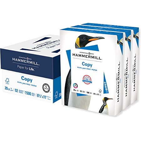 Photo 1 of Hammermill Printer Paper, 20 Lb Copy Paper, 8.5 x 11 - 3 Ream (1,500 Sheets) - 92 Bright, Made in the USA
