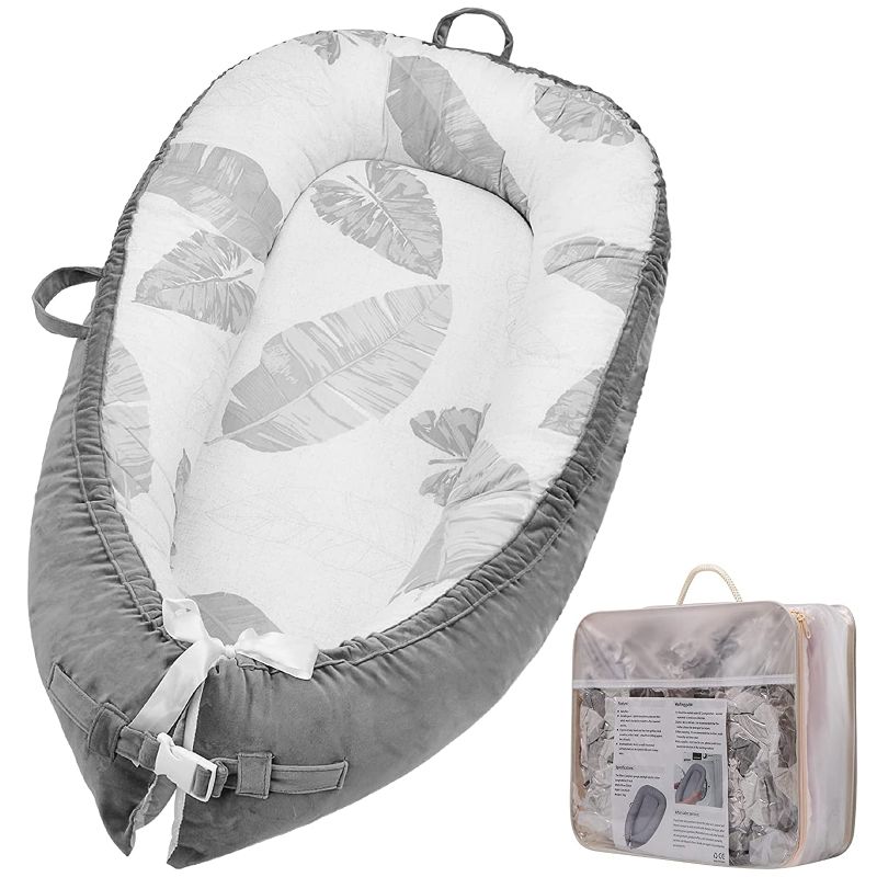 Photo 1 of Baby Lounger, Baby Nest for Co Sleeping, Portable Ultra Soft Breathable Newborn Lounger Crib (Leaves)
