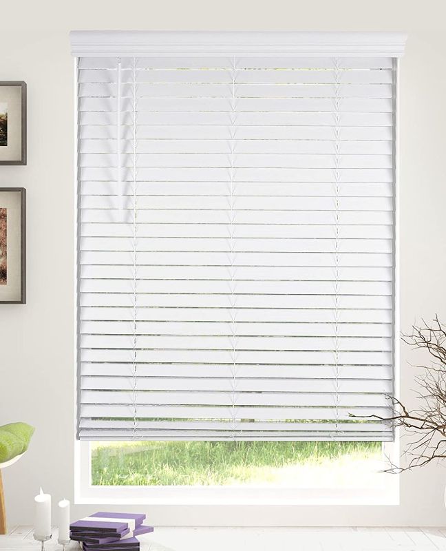 Photo 1 of White Cordless 2-inch Faux Wood Blind with Royal Valance, 26.5-Inch Width x 48-Inch Height