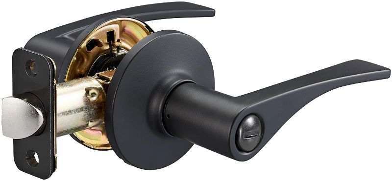 Photo 1 of Amazon Basics Victorial Door Lever With Lock, Privacy, Matte Black
