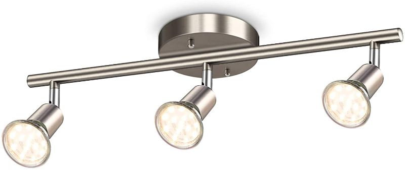 Photo 1 of Ascher 3-Light LED Track Lighting Kit, Flexibly Rotatable Light Heads, 3 Way Ceiling Spotlight Matt Nickel Finish, Including 3 GU10 LED Bulbs (4W 400LM Warm White 2700K)
