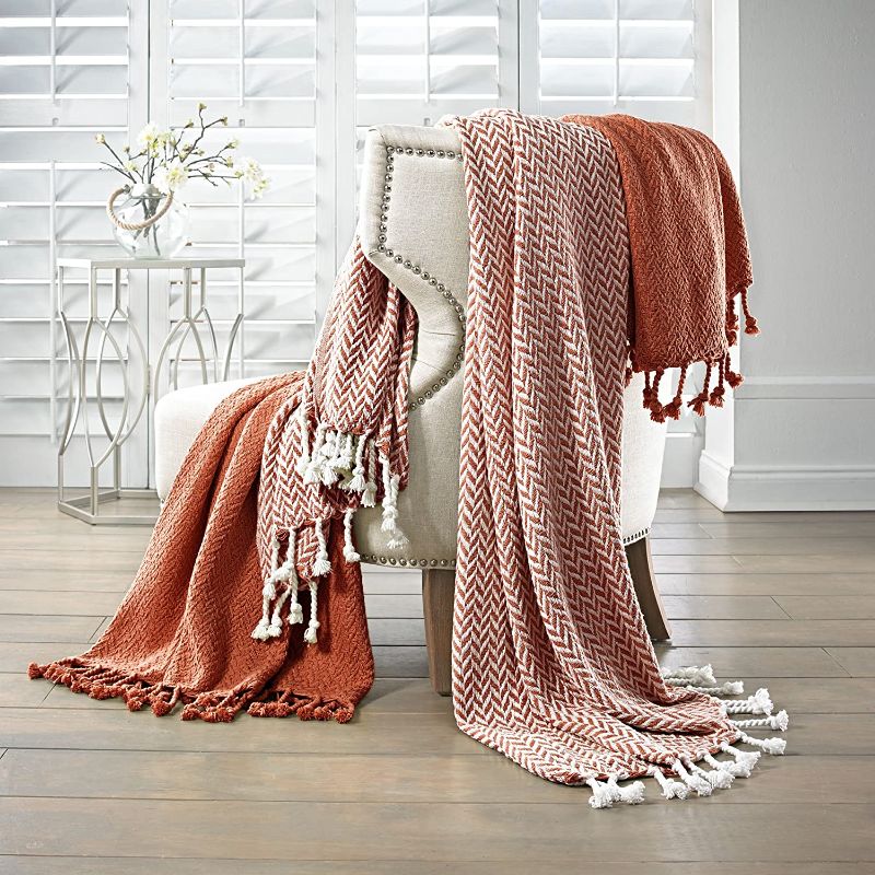 Photo 1 of Amrapur Overseas | Monaco 100% Cotton Throw Blanket (Brick) 2 Pack
