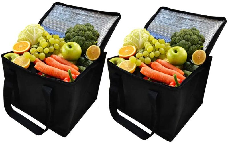 Photo 1 of 2Pack Reusable Insulated Lunch Bag, Collapsible Cooler Bags Great for Food or Drinks Delivery,Small Size,30X23X20CM(Black Color)
