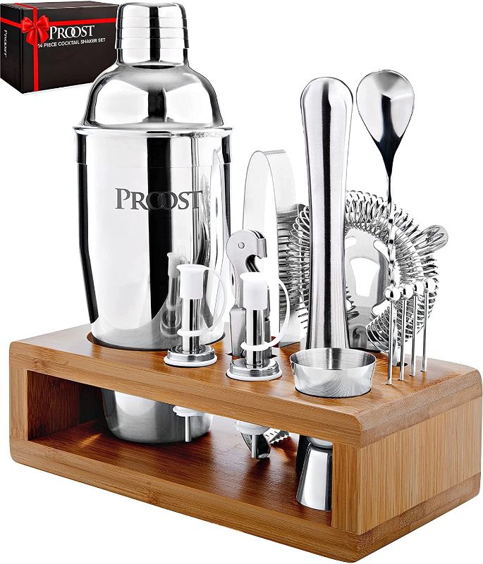 Photo 1 of 14 pcs Cocktail Shaker Set - Bartender Kit with Bamboo Stand, Perfect Bar Set for Home Bar with All Essential Bar Tools, Martini Shaker Set - Perfect for Beginners
