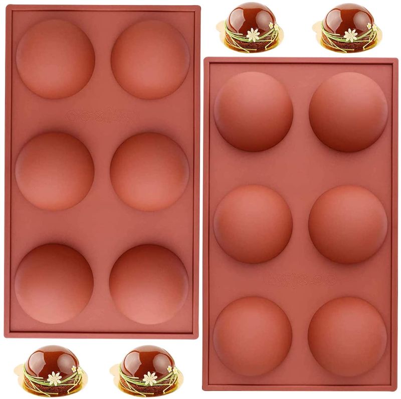 Photo 1 of 2 COUNT 6 Holes Semi Sphere Silicone Mold, Baking Mold for Making Chocolate, Cake, Jelly, Dome Mousse (Coffee Large) 2 PACK 
