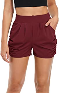 Photo 1 of WOMEN'S LIGHTWEIGHT STRETCH HAREM SHORTS WITH POCKETS LOUNGE CASUAL HIGH WAIST YOGA SHORTS- COLOR BURGUNDY SIZE SMALL MEDIUM
