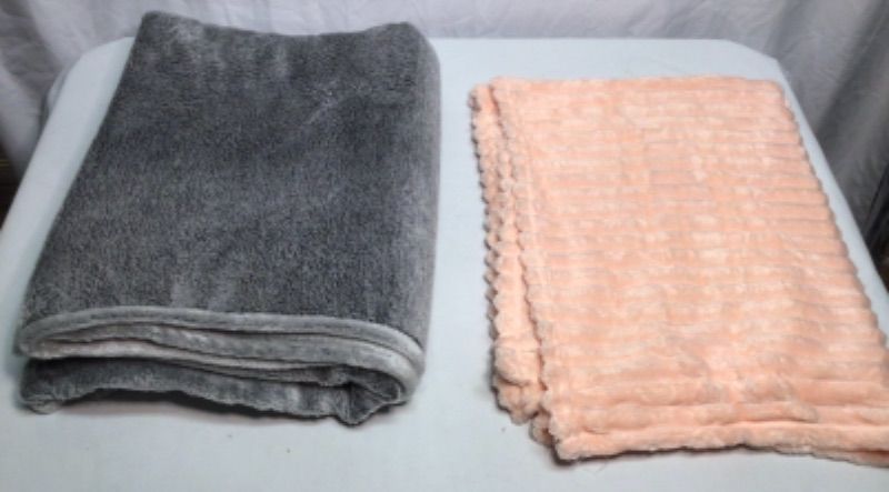 Photo 1 of 2 EXTRA SOFT COUCH/THROW BLANKETS- ADULT SIZE AND BABY SIZE- GRAY AND PINK- GRAY 64 X 48 PINK 25 X 32 INCHES