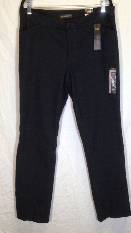 Photo 1 of WOMEN'S STRAIGHT LEG KNIT PANTS BY LEE-RELAXED FIT- COLOR IS NAVY WINDOWPANE- SIZE 12 MEDIUM