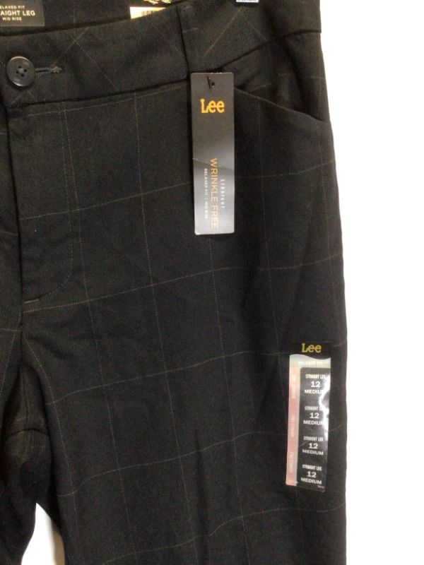 Photo 2 of WOMEN'S STRAIGHT LEG KNIT PANTS BY LEE-RELAXED FIT- COLOR IS NAVY WINDOWPANE- SIZE 12 MEDIUM