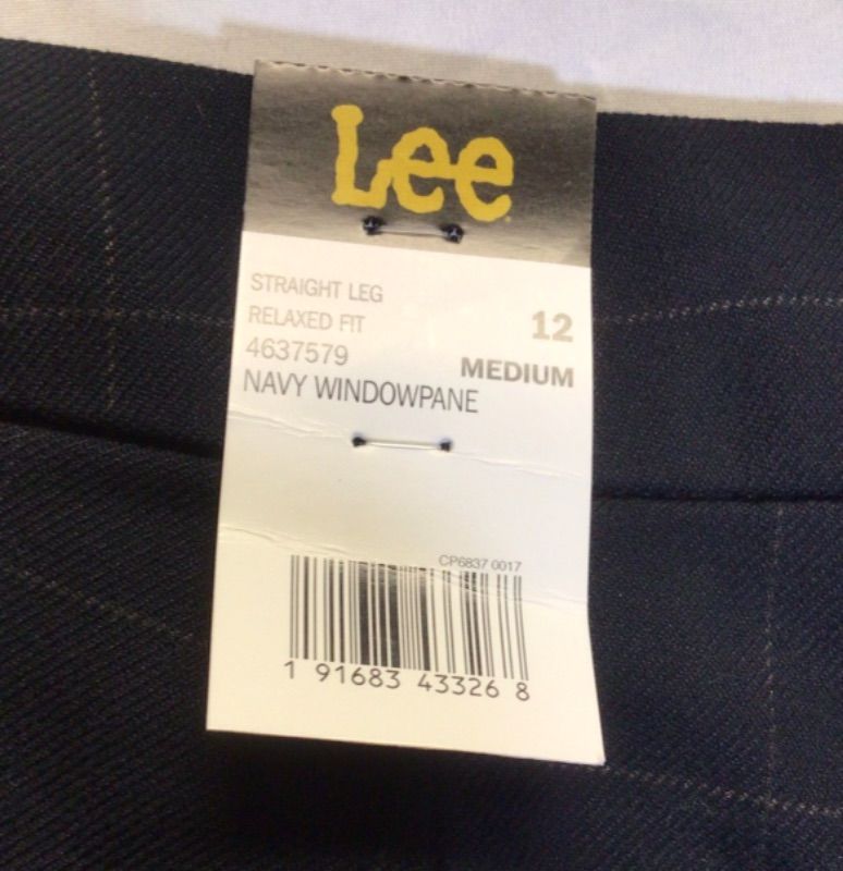 Photo 3 of WOMEN'S STRAIGHT LEG KNIT PANTS BY LEE-RELAXED FIT- COLOR IS NAVY WINDOWPANE- SIZE 12 MEDIUM