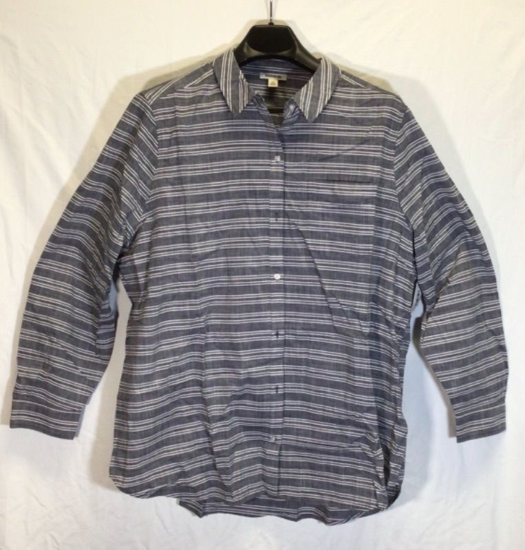 Photo 1 of MEN'S BUTTON SHIRT BY GOODTHREADS- GRAY WITH WHITE HORIZONTAL STRIPES- SIZE XXL