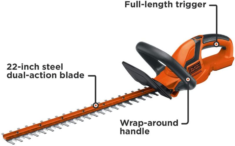 Photo 1 of BLACK+DECKER 20V MAX Cordless Hedge Trimmer, 22-Inch, Tool Only (LHT2220B)
