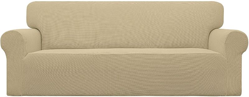 Photo 1 of Easy-Going Stretch Sofa Slipcover 1-Piece Couch Sofa Cover Furniture Protector Soft with Elastic Bottom for Kids, Spandex Jacquard Fabric Small Checks(Sofa,Beige)