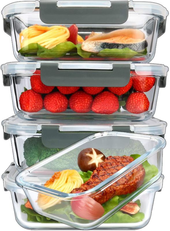 Photo 1 of [5-Packs, 36 Oz.] Glass Meal Prep Containers with Lifetime Lasting Snap Locking Lids Glass Food Containers,Airtight Lunch Container,Microwave, Oven, Freezer and Dishwasher (4.5 Cup)