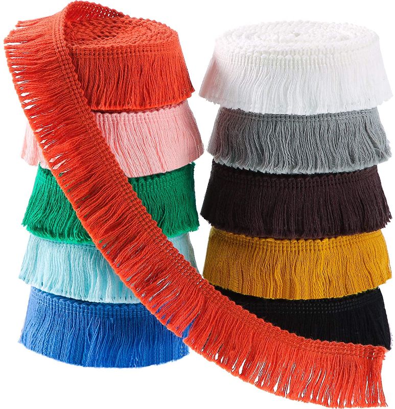 Photo 1 of 30 Yards 25 mm Wide Fringe Tassel Trim Multi-Colored Lace Trim Ribbon Fringe Trim Lace for Sewing Crafts Clothing, Curtains, 10 Colors