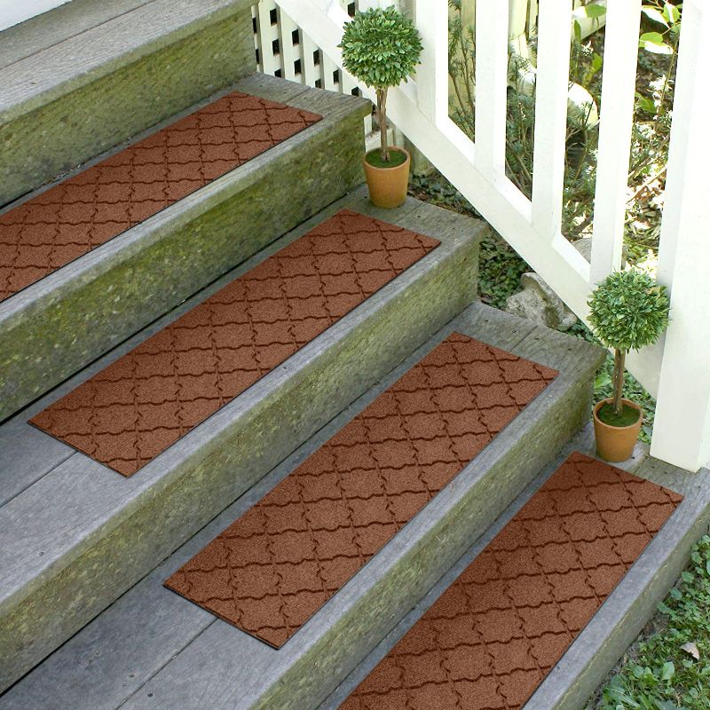 Photo 1 of Bungalow Flooring Waterhog Stair Treads, Set of 4, 8-1/2 x 30 inches, Made in USA, Durable and Decorative Floor Covering, Indoor/Outdoor, Water-Trapping, Cordova Collection, Dark Brown