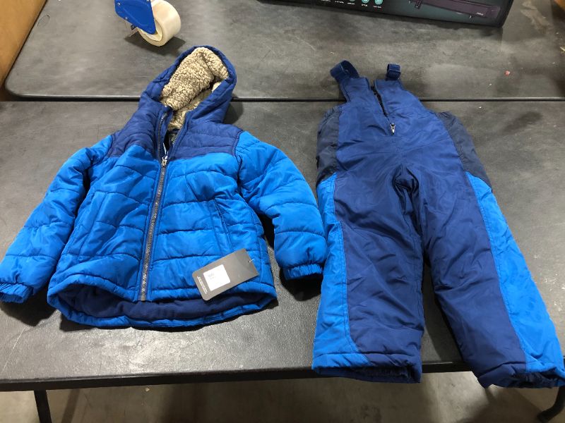 Photo 2 of Arctic Quest Boy's Color Block Puffer Jacket and Ski Bib Snowsuit Set - Size 7, Blue