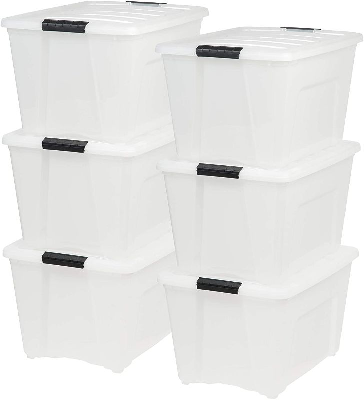 Photo 1 of IRIS USA TB Pearl Plastic Storage Bin Tote Organizing Container with Durable Lid and Secure Latching Buckles, 53 Qt, 6 Pack
