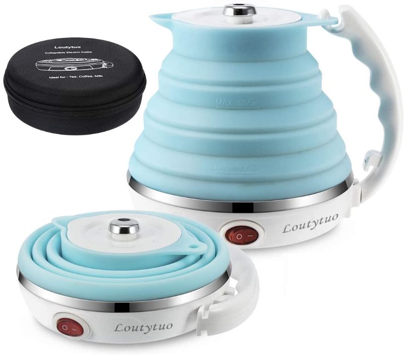 Photo 1 of Ultrathin Upgraded Food Grade Silicone Travel Foldable Electric Kettle Boil Dry Protection Portable with Dual Voltage and Separable Power Cord,555ML 110-220V US Plug