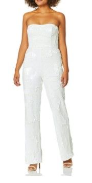 Photo 1 of Dress the Population Women's Andy Strapless Sequin Wide Leg Jumpsuit, Lily/White - XS