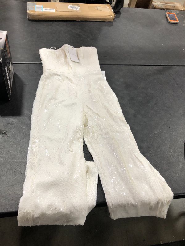 Photo 1 of Dress the Population Women's Andy Strapless Sequin Wide Leg Jumpsuit, Lily/White - XS