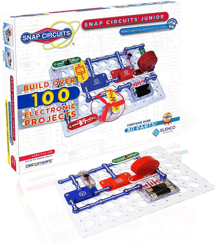 Photo 1 of Elenco Snap Circuits Jr. SC-100 Electronics Exploration Kit, Over 100 Projects, Full Color Project Manual, 30 + Snap Circuits Parts, STEM Educational Toy for Kids 8 + , Black