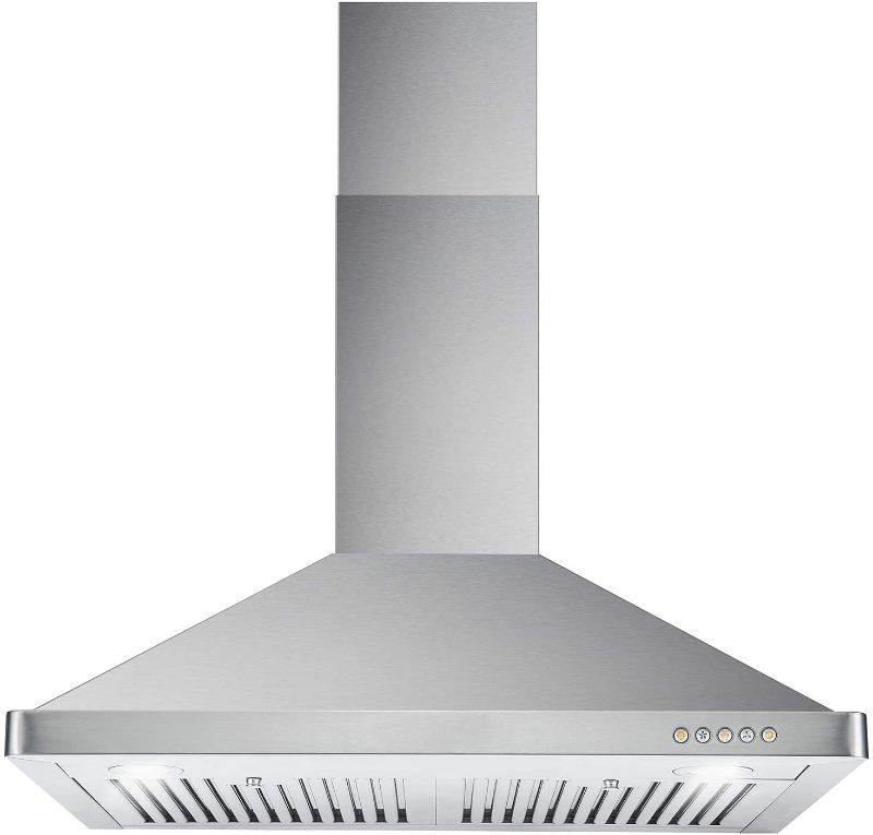 Photo 1 of Cosmo 63175 30 in. Wall Mount Range Hood with 380 CFM, Ducted, 3-Speed Fan, Permanent Filters, LED Lights, Chimney Style Over Stove Vent in Stainless Steel