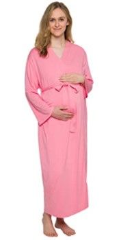 Photo 1 of Full Length Maternity Kimono Robe - Lightweight Labor and Delivery Nursing Bathrobe for Moms - Silver Lilly - 2 PACK LARGE / XL