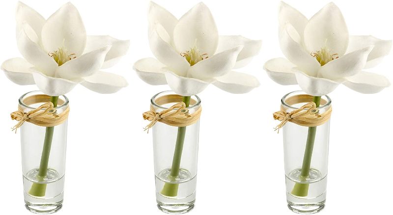 Photo 1 of 3 Piece Artificial Real Touch White Kapok Flowers in Decorative Glass Bud Vases for Modern Home Decor Living Room Dining Dressing Coffee Table Desk Bedroom Dorm Gift 6 in Tall
