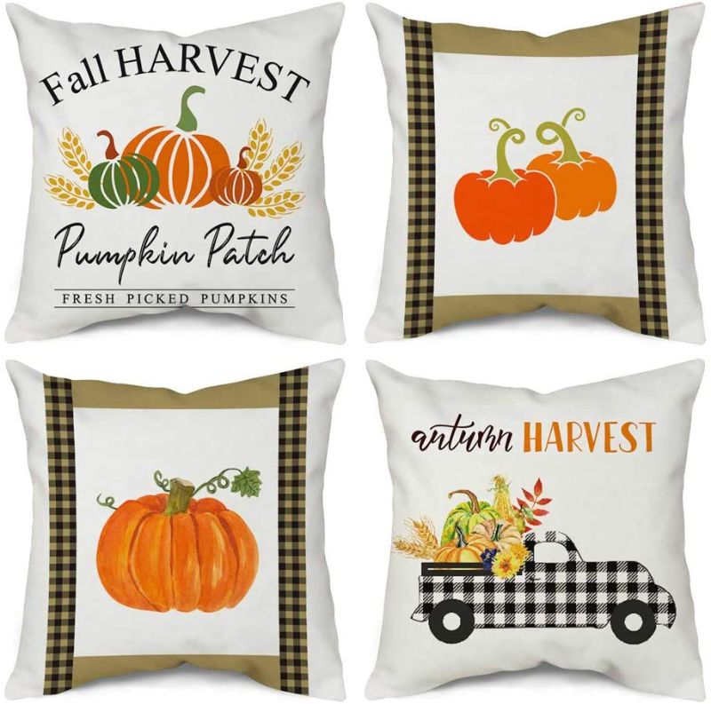 Photo 1 of 4-Pack Fall Harvest Outdoor Throw Pillow Cover 18x18 Inch, Autumn Festival Thanksgiving Decorative Pillowcases Porch Cushion for Couch, Sofa (Without Insert)
