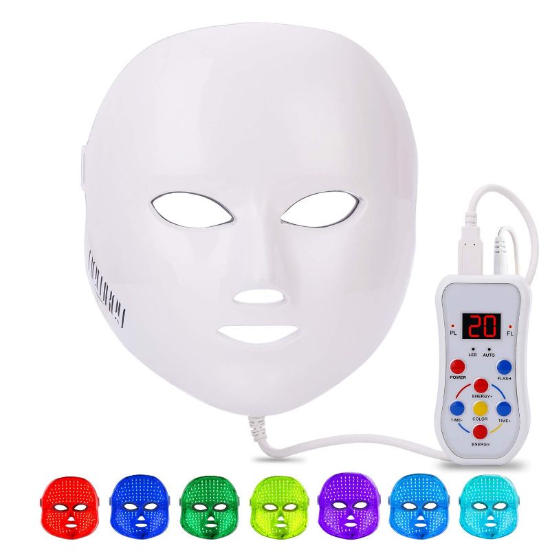 Photo 1 of Led Face Mask Light Therapy, NEWKEY 7 Led Light Therapy Facial Skin Care Mask - Blue & Red Light for Acne Photon Mask - Korea PDT Technology for Acne Reduction
