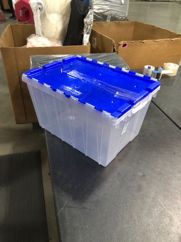 Photo 2 of Attached Lid Container, Clear/Blue, 12 1/2 inH x 21 1/2 inL x 15 inW, 1EA