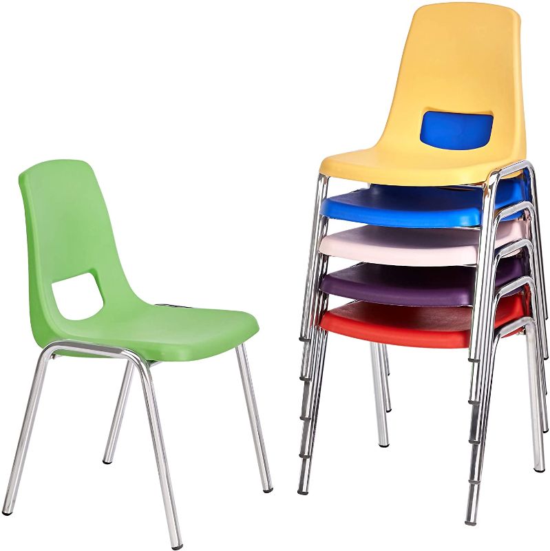 Photo 1 of Amazon Basics School Classroom Stack Chair, 16-Inch Seat Height - 6-Pack, Chrome Legs, 6 Assorted Color