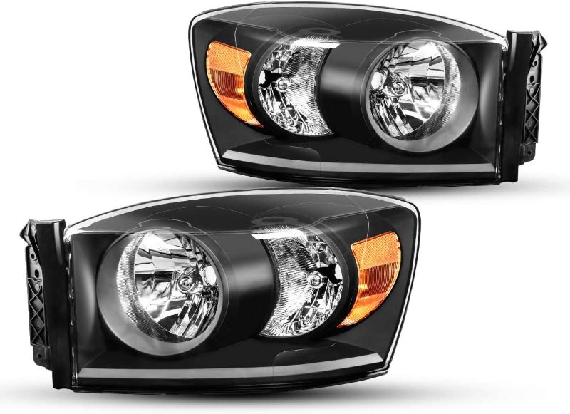 Photo 1 of Accord Headlight from Torchbeam, Replacement Headlamp Kit for 2006-2008 Ram 1500/2500/3500, Black Housing Amber Reflector Clear Lens Driver and Passenger Side