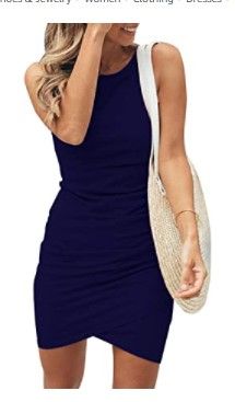 Photo 1 of BTFBM Women Casual Crew Neck Ruched Sleeveless Tank Bodycon 2021 Shirt Short Mini Dresses Medium
