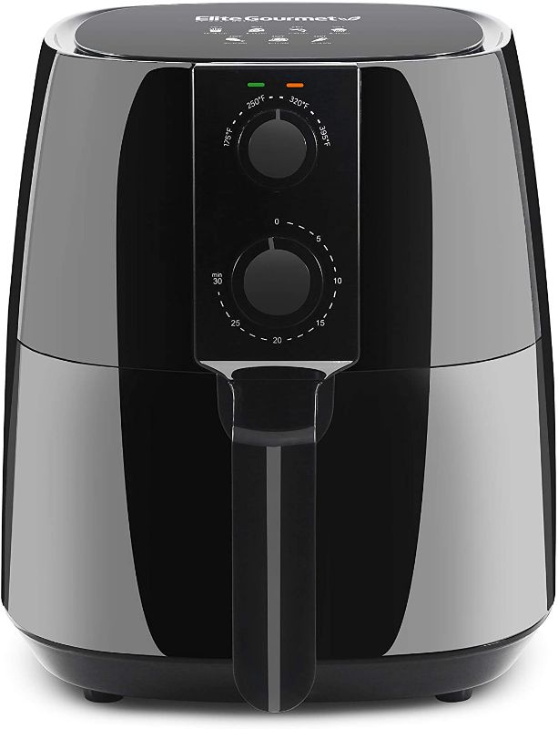 Photo 1 of Elite Gourmet EAF4617 Electric 4Qt. Hot Air Fryer Large Capacity, 3 Lbs of Food, Oil-Less Healthy Cooker, Temp/Timer Settings, PFOA/PTFE Free, Includes Recipes, Black
