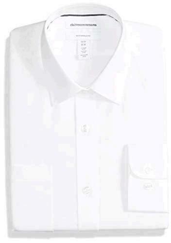 Photo 1 of Essentials Men's Slim-Fit Wrinkle-Resistant Long-Sleeve, White, Size 17.5
